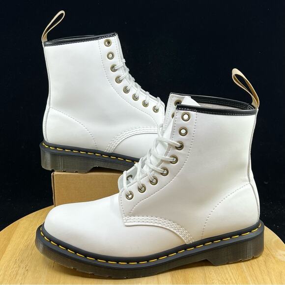 Doc Dr. Martens Martens Vegan White Combat Boots 27213 8 Eye Women's Size 9 - Picture 1 of 10